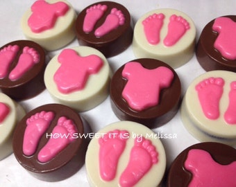 Baby Onesie/Baby Feet Chocolate/Vanilla Covered Double Stuffed Oreos - baby shower, mommy to be