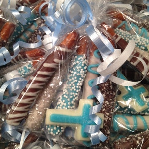 5-pk of Mini Chocolate Dipped Pretzels wth Matching Chocolate Cross Baptism, Communion, Christening, Confirmation image 5