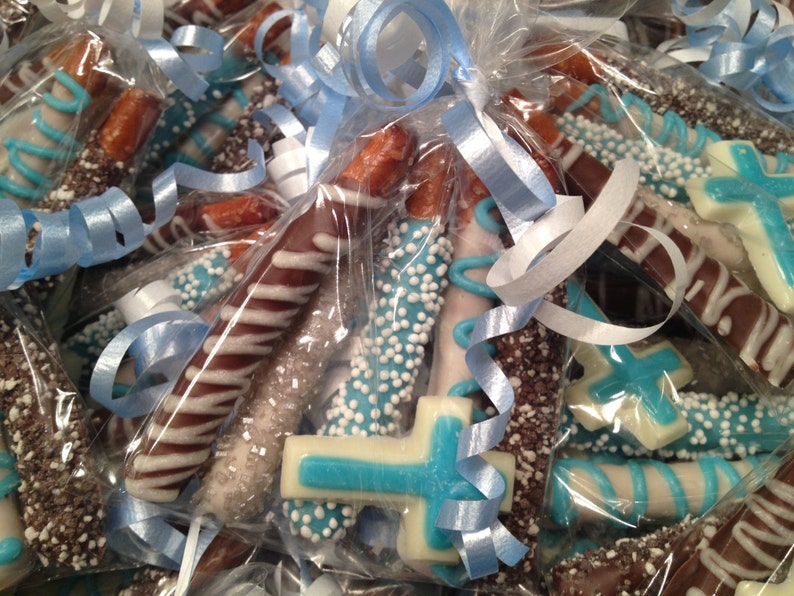 5-pk of Mini Chocolate Dipped Pretzels wth Matching Chocolate Cross Baptism, Communion, Christening, Confirmation image 5