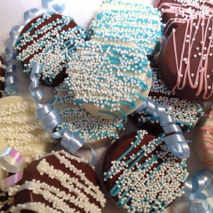 Striped & Sprinkled Chocolate Covered Double Stuffed Oreos - 1 dozen (12) baby shower, baptism, birthday, bridal shower