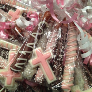 5-pk of Mini Chocolate Dipped Pretzels wth Matching Chocolate Cross Baptism, Communion, Christening, Confirmation image 2