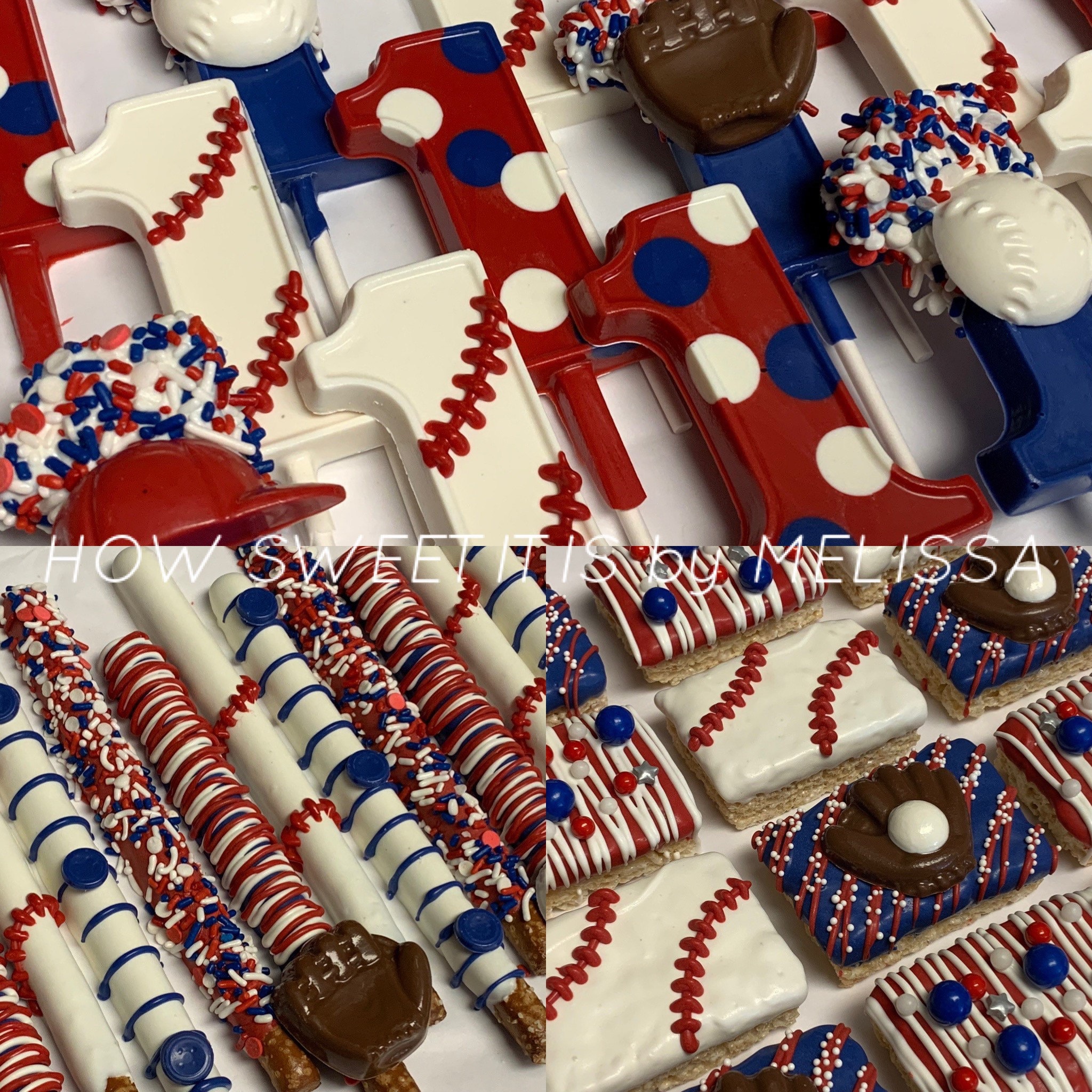 Baseball Party Assortment - Chocolate Lollipops, Rice Krispies and Pretzels