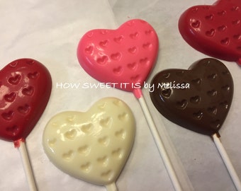 Chocolate Heart Lollipops (1 dozen) - Valentines Day, Birthday, Wedding