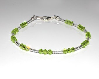 Lime Green Crystal and Clear ab Seedbead Anklet