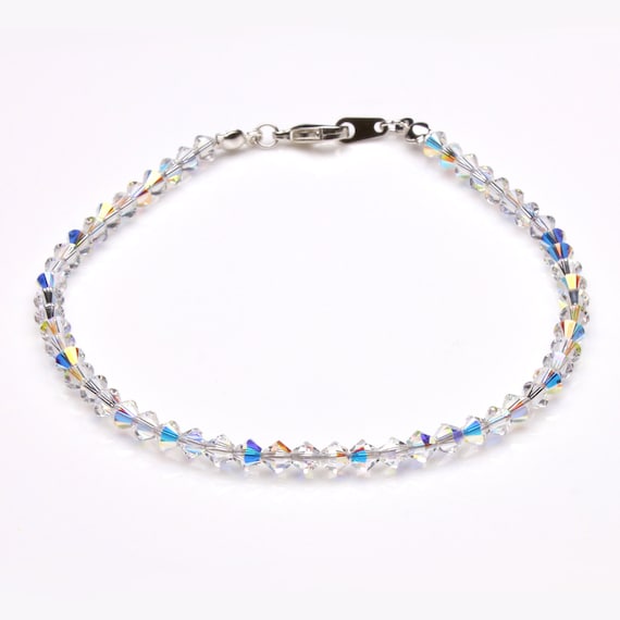 Crystal Clear Ab Sterling Silver Anklet