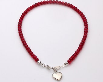 Red Crackle Glass and heart charm Bracelet