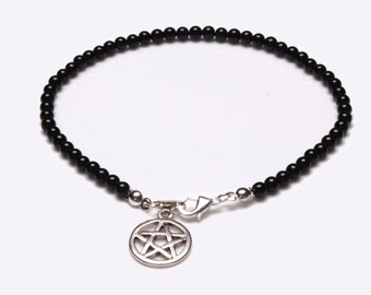 Black Onyx and Pentagram charm Sterling Silver Bracelet