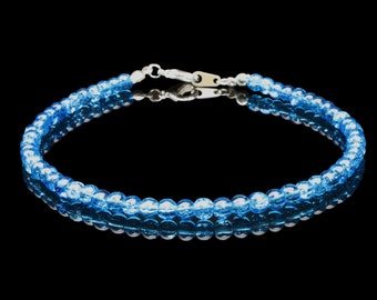 Blue Crackle Glass sterling silver Anklet