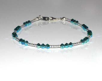 Crystal Blue Zircon and Clear Ab Seedbead Bracelet