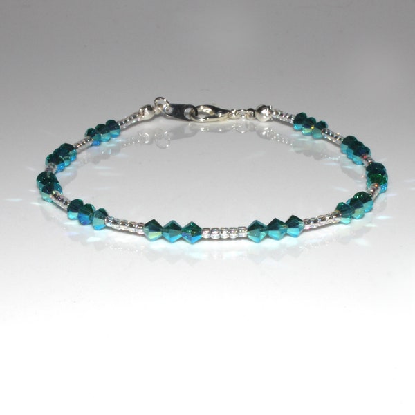 Crystal Blue Zircon and Clear Ab Seedbead Bracelet