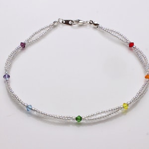 Crystal and Clear Seedbead Chakra/Pride/Rainbow Double Sterling Silver Anklet