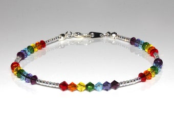 Crystal and Clear Seedbead Chakra/Pride/Rainbow Bracelet