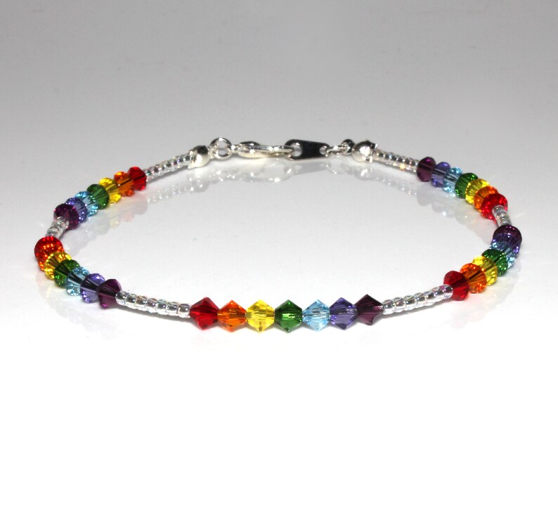 Crystal and Clear Seedbead Chakra/Pride/Rainbow Bracelet image 1