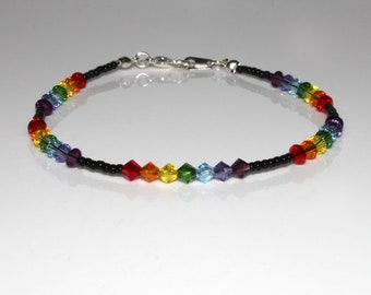 Crystal and Black Seedbead Chakra/Pride/Rainbow Bracelet