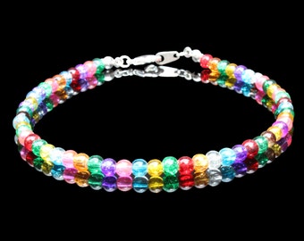 Multi Coloured Crackle Glass Sterling Silver Bracelet