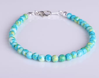 Aqua Blue Ocean Jade Sterling Silver Bracelet