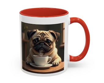 Kaffeetasse, niedlicher Mops Hund trinkt Kaffee, lustiges Tierhunde-Liebhaber-Geschenk, Haustier-Besitzer-Becher, Hundekaffeetasse, Mops-Mama-Vater Geschenk, Mops-Lebensbecher