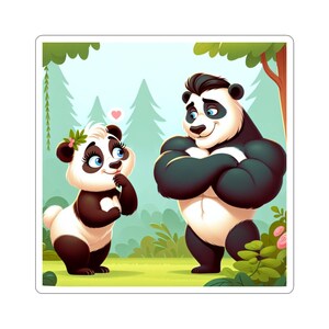 Pegatinas troqueladas de panda coqueto, pegatinas de dibujos animados, pegatinas divertidas de pareja, pegatinas de animales femeninos y masculinos, regalo de San Valentín, planificador