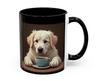 Coffee Mug, Dog Great Pyrenees Drinking Coffee - Cute Gift for Dog Lovers, Pet Owners - Animal Lover Cup, Canine Tea Mug, Ceramic Hot