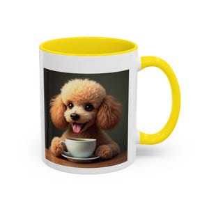 Coffee Mug, Cute Poodle Drinking Coffee, Dog Lover Gift, Pet Owner Mug, Animal Theme Cup, Ceramic Tea Mug, Novelty Coffee Cup