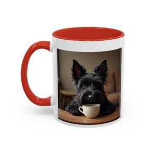 Mug, Cute Dog Scottish Terrier Drinking Coffee - Gift for Dog Lovers, Animal Mug, Dog Owner Gift, Funny Dog Mug, Coffee Lover Gift, Unique