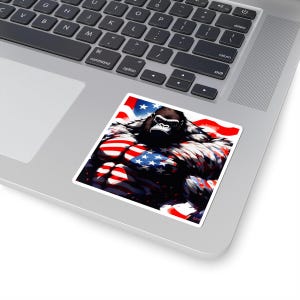 Gorilla Stickers, Strong Patriotic American Ape Design for Laptop, Car, Water Bottle, Fridge, Locker, Cute Animal Decals, Wildlife, Jungle,
