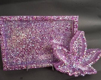 Bandeja de resina completa y cenicero de hojas