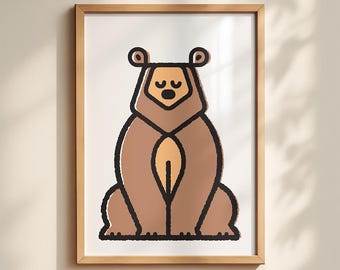 Retro Bär Illustration, handgezeichnete Illustration: Mid-Century Modern Kinderzimmer Dekor