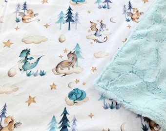 Personalized Little Dragons Minky Baby Blanket