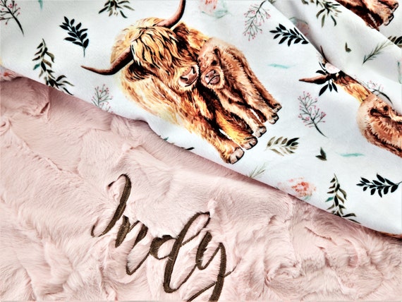 Personalized Highland Cow Minky Baby Blanket