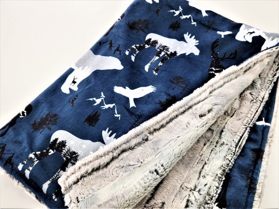 Personalized Minky Baby Blanket - Northwoods Night