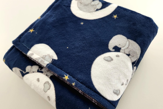 Ready to Ship!  Elephants and Moons Minky Baby Blanket