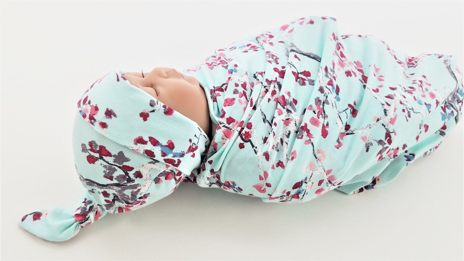 Cherry Blossom Baby Swaddle Set Swaddling Blanket & Knot Hat Etsy