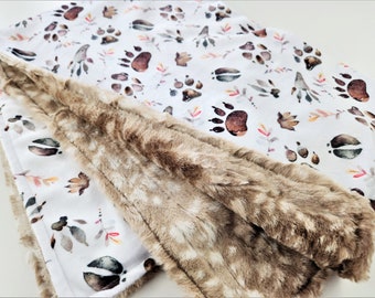 Personalized Minky Baby Blanket - Woodland Animal Tracks
