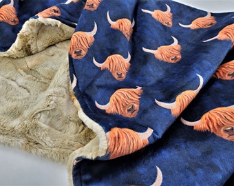 Personalized Highland Cow Minky Baby Blanket