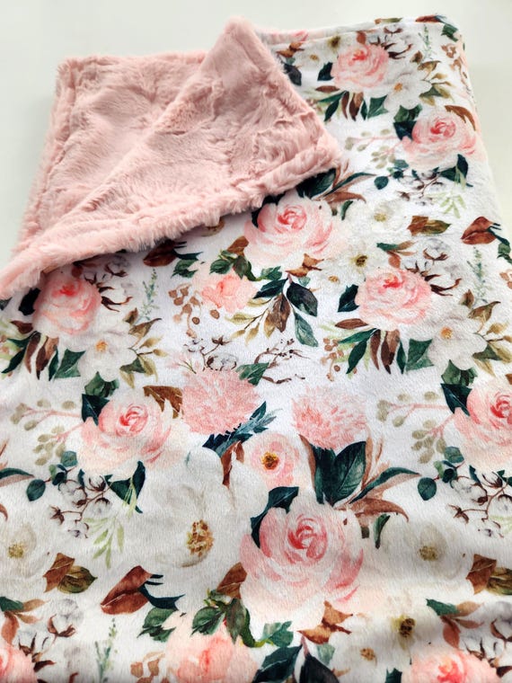 Personalized Floral Minky Baby Blanket