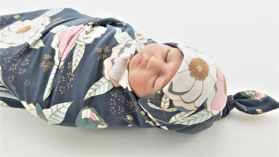 Baby Swaddle Set - Navy, Pink, Ivory Floral