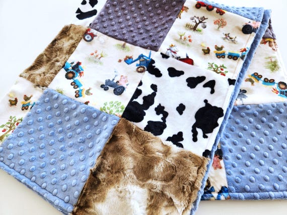 Farm Minky Patchwork Baby/Toddler Blanket - 35"X41" - Soft Plush