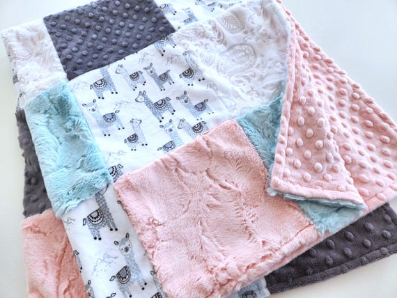 Alpaca Minky Patchwork Baby/Toddler Blanket - 35X41 Soft Plush