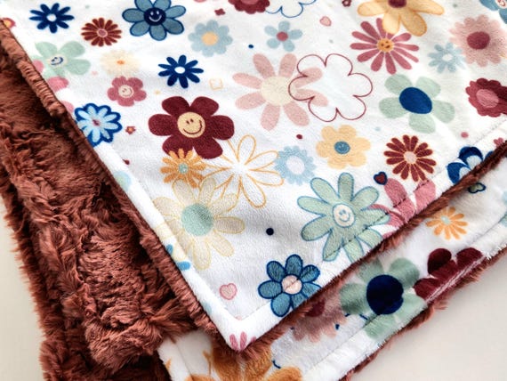 Personalized Retro Floral Minky Blanket