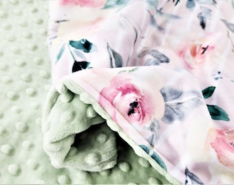 Personalized Watercolor Floral Minky Blanket