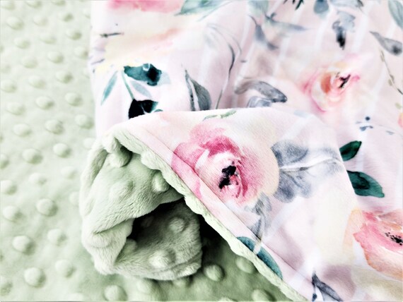 Personalized Watercolor Floral Minky Blanket