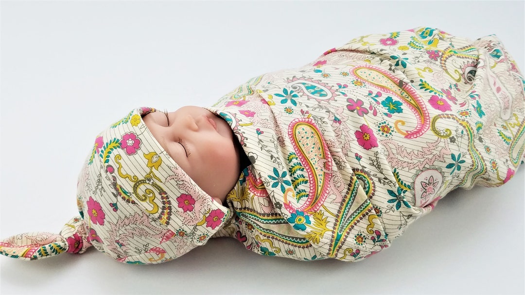 Paisley Baby Swaddle Set Swaddling Blanket & Knot Hat Etsy Ireland