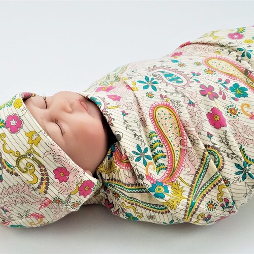 Paisley Baby Swaddle Set Swaddling Blanket & Knot Hat Etsy Ireland