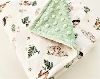 Personalized Woodland Babies in Burrows Minky Blanket