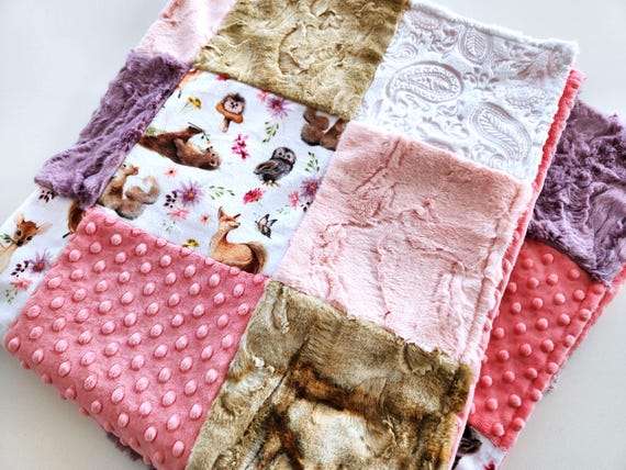 Woodland Babies Minky Patchwork Baby/Toddler Blanket - 35"X41"