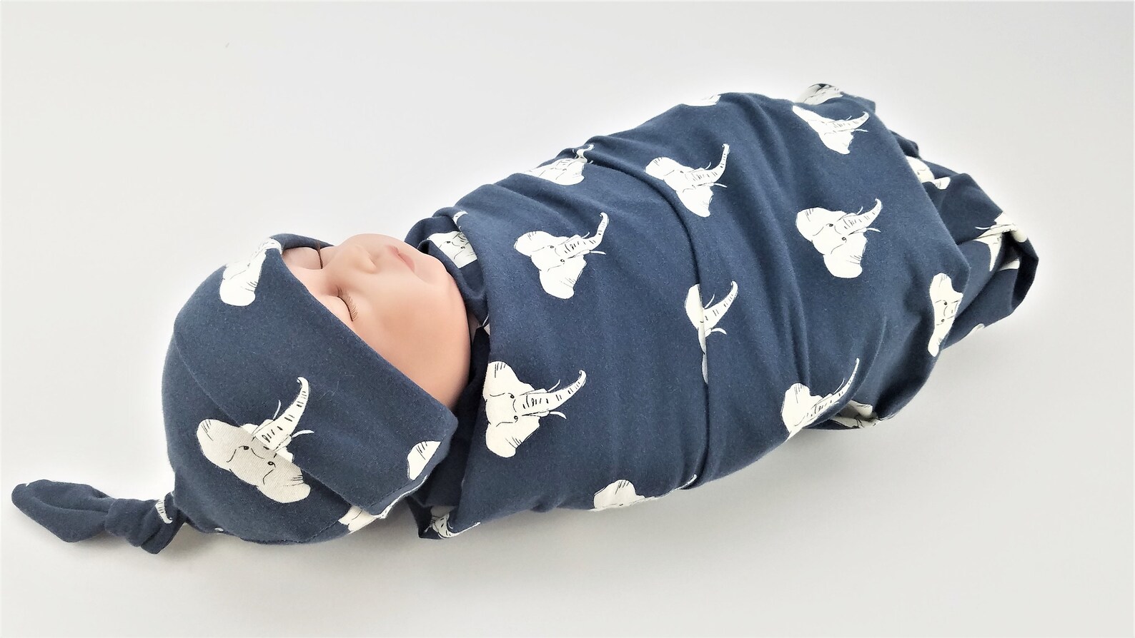 Elephant Baby Swaddle Set Swaddling Blanket & Knot Hat Etsy