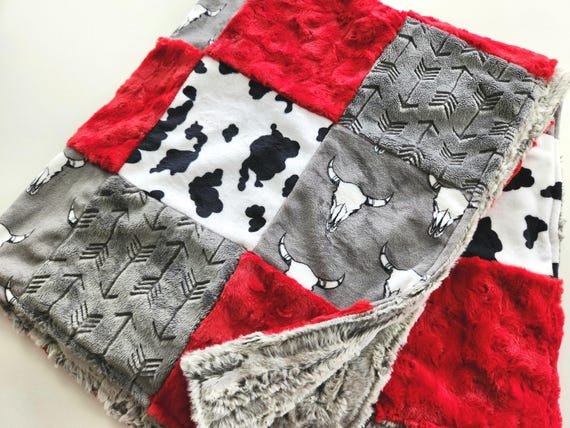 Western Cow Patchwork Minky Baby Blanket – 35x41 Inches