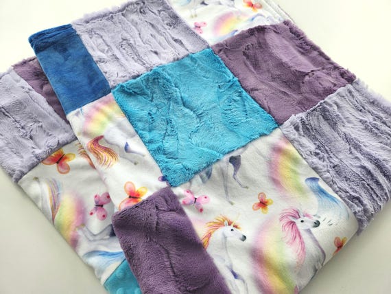 Unicorn Patchwork Minky Baby/Toddler Blanket - 35"X41"