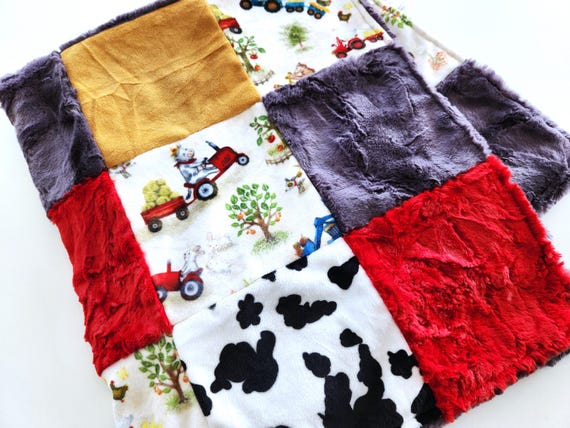 Cow Farm Minky Patchwork Baby/Toddler Blanket - 35"X41" - Soft Plush